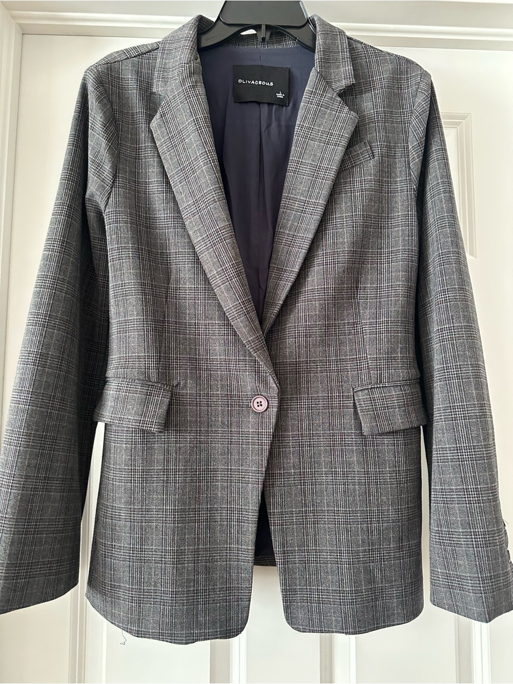 Olivaceous Gray Plaid Oversized Single Button Blazer Women’s L